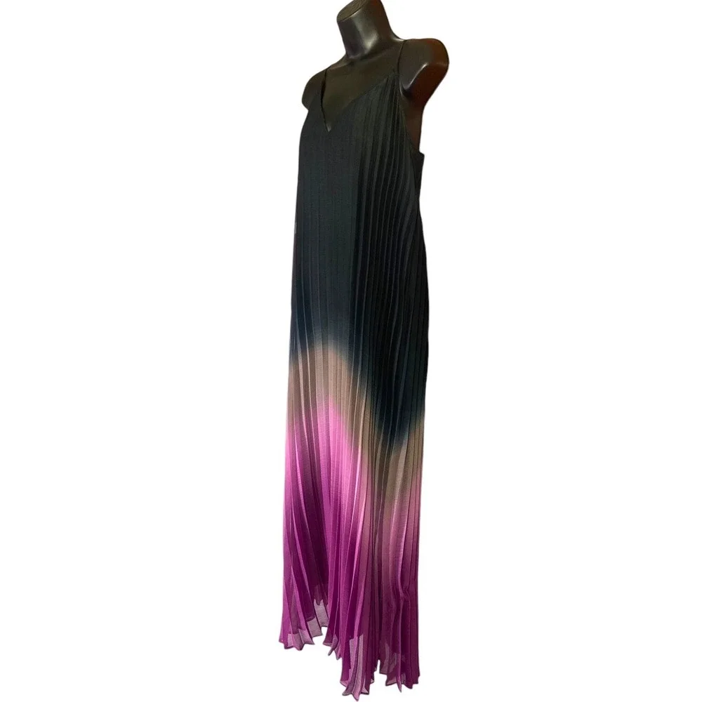 Bar III Women Black Pink Ombre Razor Back Pleated Maxi Sheer Lined Dress Size S